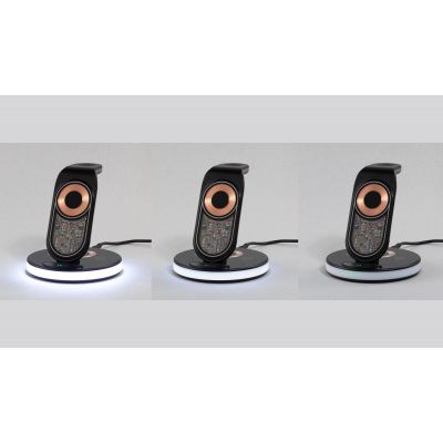 Беспроводная (15W) зарядная станция Tron с прозрачным корпусом и подсветкой, черный с серебристым-2