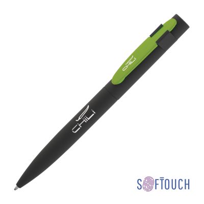 Ручка шариковая Lip, покрытие soft touch, черный с зеленым яблоком-0