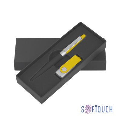 Набор ручка + флеш-карта 8 Гб в футляре, черный/желтый, покрытие soft touch #, черный с желтым-0