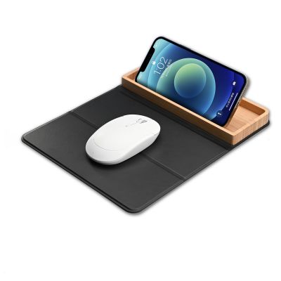 Коврик-трансформер с органайзером на магнитах с беспроводным (15W) ЗУ с подсветкой логотипа, черный с бежевым-5