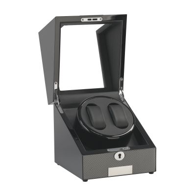 Шкатулка из дерева для часов с подзаводом, черный с серым-0