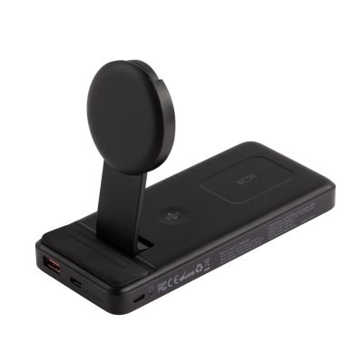 Беспроводная зарядная (20W/15W) станция-пауэрбэнк Slider 10000 mAh для смартфонов, наушников, часов, с подвижным зарядным блоком, черный-0