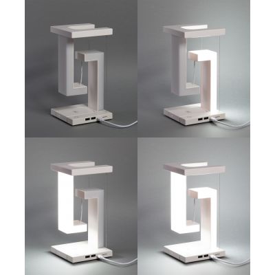 Левитирующая настольная лампа Twin с функцией беспроводной зарядки, белый-2