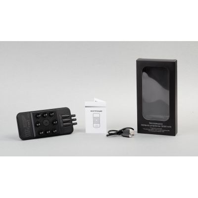 Беспроводное зарядное (22.5/15W) устройство Topfull SOFTTOUCH 10000 mAh с подсветкой лого, присосками, встроенными кабелями, с подставкой, черный-7