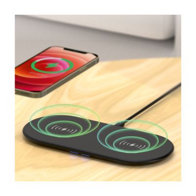 Настольное беспроводное (15W) зарядное устройство Double Deck для 2х гаджетов, черный-2