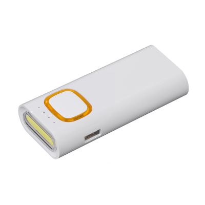Зарядное устройство с LED-фонариком и подсветкой логотипа, 4400 mAh, белый с оранжевым-0