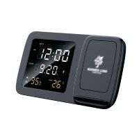 Настольные часы Smart Screen с беспроводным (15W) зарядным устройством, гигрометром, термометром, календарём, с подсветкой логотипа, черный