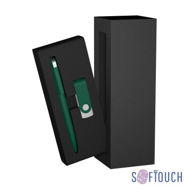 Набор ручка + флеш-карта 8 Гб в футляре, покрытие soft touch, темно-зеленый-0