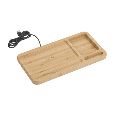 Настольный органайзер Woodstock с беспроводным зарядным устройством, бамбук, светло-коричневый-0