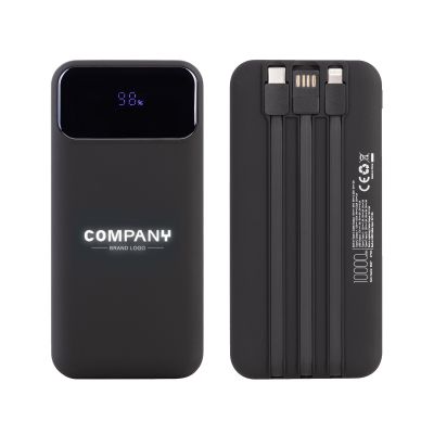 Зарядное (22.5W) устройство Grade SOFTTOUCH 10000 mAh с подсветкой логотипа, встроенными кабелями и цифровым индикатором заряда, черный-0