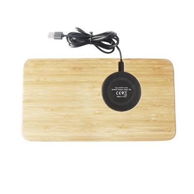 Настольный органайзер Woodstock с беспроводным зарядным устройством, бамбук, светло-коричневый-4