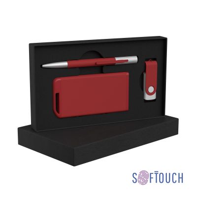 Набор ручка Clas + флеш-карта Vostok 16Гб + зарядное устройство Theta 4000 mAh в футляре, покрытие soft touch#, красный-0