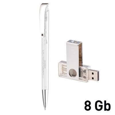 Набор ручка + флеш-карта 8Гб в футляре, белый-0