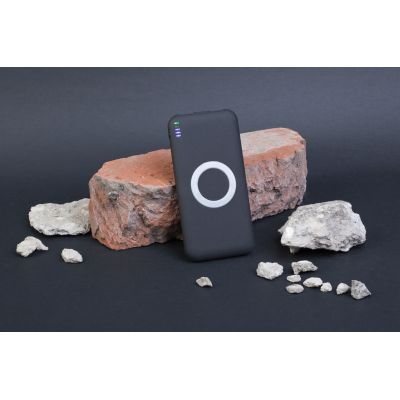 Беспроводное зарядное устройство Камень, 8000 mAh, покрытие soft grip, черный-1