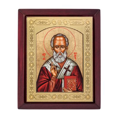 Икона Николая Чудотворца, красный с золотом-0