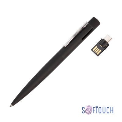 Ручка шариковая Secret с флеш-картой OTG 32Gb (USB2.0/Type-C), покрытие soft touch, черный-0