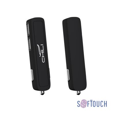 Автомобильное зарядное устройство Slam с 2-мя разъёмами USB, покрытие soft touch, черный-0