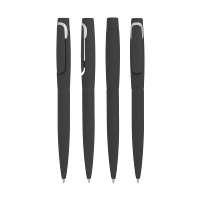 Ручка шариковая Saturn покрытие soft touch, черный с серебристым-1