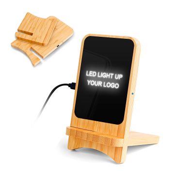 Складная беспроводная (15W) зарядная станция Puzzle с подсветкой логотипа, бежевый-0