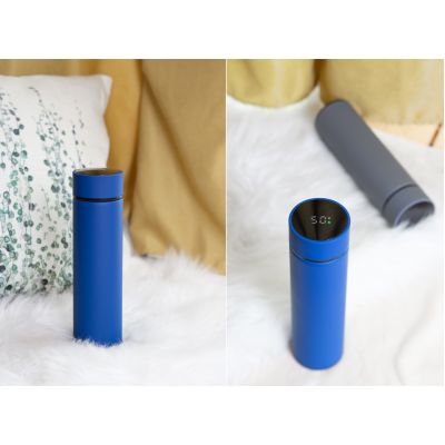 Термос Бостон 500 мл с индикацией температуры, soft touch, синий-1