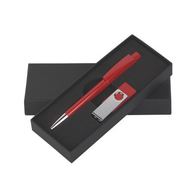 Набор ручка + флеш-карта 8Гб в футляре, красный-0