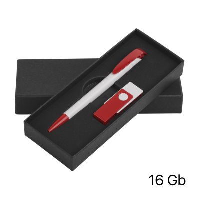 Набор ручка + флеш-карта 16Гб в футляре, белый/красный, белый с красным-0