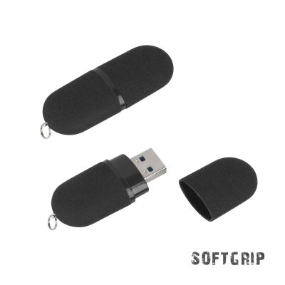 Флеш-карта Камень с покрытием soft grip в футляре, объем памяти 16GB, черный-0