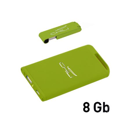Набор зарядное устройство Theta 4000 mAh + флеш-карта Case 8Гб в футляре, покрытие soft touch, зеленое яблоко-2