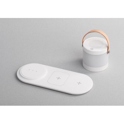 Настольная беспроводная (15W) зарядная станция Smart Home с bluetooth колонкой-лампой, белый-1
