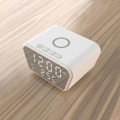 Настольные часы Smart Clock с беспроводным (15W) зарядным устройством, будильником и термометром, белый-0