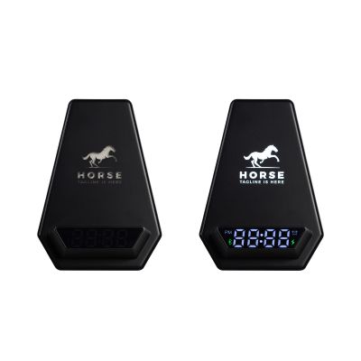 Настольная Bluetooth колонка (3Вт) Smart Pyramid с часами и беспроводным (15W) зарядным устройством, с подсветкой логотипа, черный-3