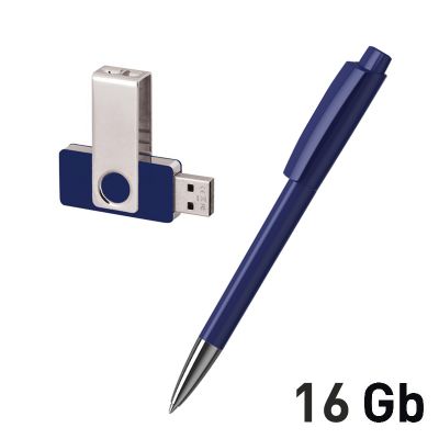 Набор ручка + флеш-карта 16Гб в футляре, темно-синий-1