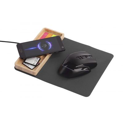 Коврик-трансформер с органайзером на магнитах с беспроводным (15W) ЗУ с подсветкой логотипа, черный с бежевым-2