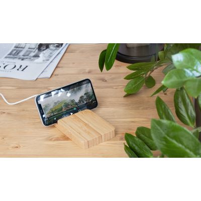 Беспроводное (10W) зарядное устройство Bamboo Power 5000 mAh с подставкой под смартфон, бамбук, бежевый-1