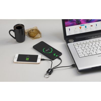 Зарядный кабель-брелок 3-в-1 Sparkle с подсветкой логотипа, черный-1