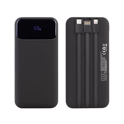 Зарядное (22.5W) устройство Grade SOFTTOUCH 10000 mAh с подсветкой логотипа, встроенными кабелями и цифровым индикатором заряда, черный-1