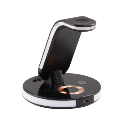 Беспроводная (15W) зарядная станция Tron с прозрачным корпусом и подсветкой, черный с серебристым-5