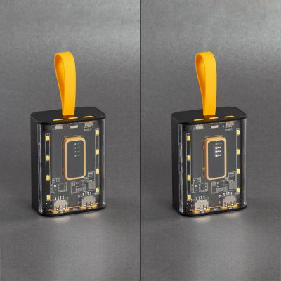 Зарядное устройство Shine 9000 mAh с LED-подсветкой, встроенными кабелями Type-C/Lightning/USB, черный с желтым-2