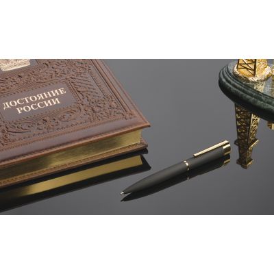 Ручка шариковая Alice, покрытие soft touch, черный с золотом-1