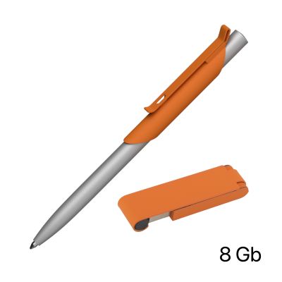Набор ручка Skil + флеш-карта Case 8 Гб в футляре, покрытие soft touch, оранжевый-1
