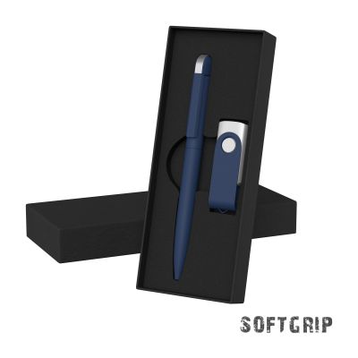 Набор ручка + флеш-карта 16 Гб в футляре,  покрытие softgrip, темно-синий-0
