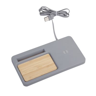 Настольный органайзер Stonehenge с беспроводным зарядным устройством, камень/бамбук, серый/бежевый-0