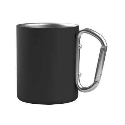 Кружка с карабином Юта 300 мл уценка, покрытие soft touch, черный-0