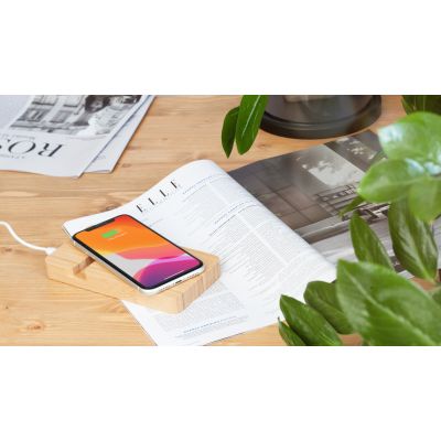 Беспроводное (10W) зарядное устройство Bamboo Power 5000 mAh с подставкой под смартфон, бамбук, бежевый-6