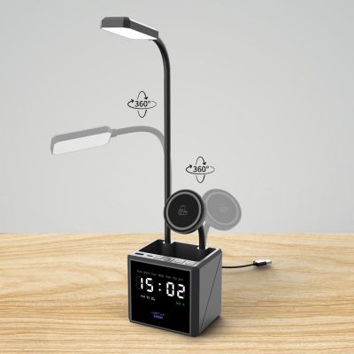 Лампа Smart Flex с беспроводным 3в1 (15W) ЗУ с MagSafe, часами, карандашницей и подсветкой логотипа, черный-0