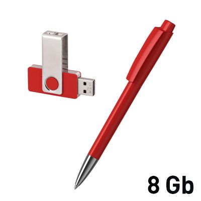 Набор ручка + флеш-карта 8Гб в футляре, красный-1