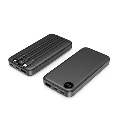 Зарядное устройство Форт 10000 mAh с подсветкой логотипа, встроенными кабелями и цифровым индикатором заряда, черный-2