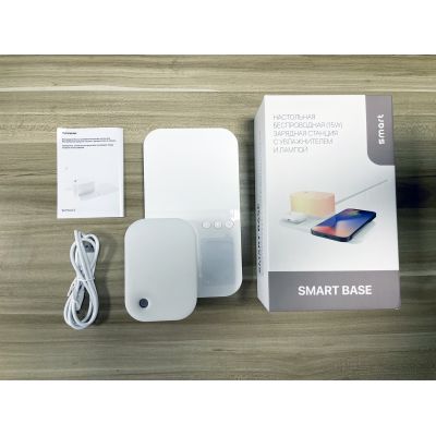 Настольная беспроводная (15W) зарядная станция  Smart Base с увлажнителем и лампой, белый-6
