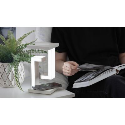 Левитирующая настольная лампа Twin с функцией беспроводной зарядки, белый-3