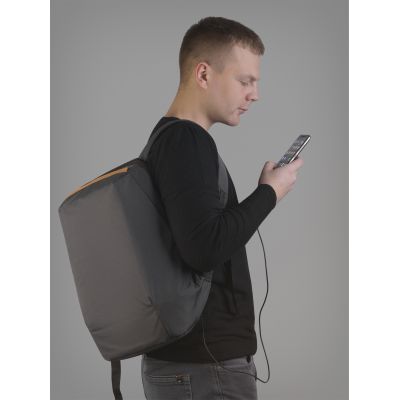 Рюкзак City с USB-разъемом, черный с коричневым-1